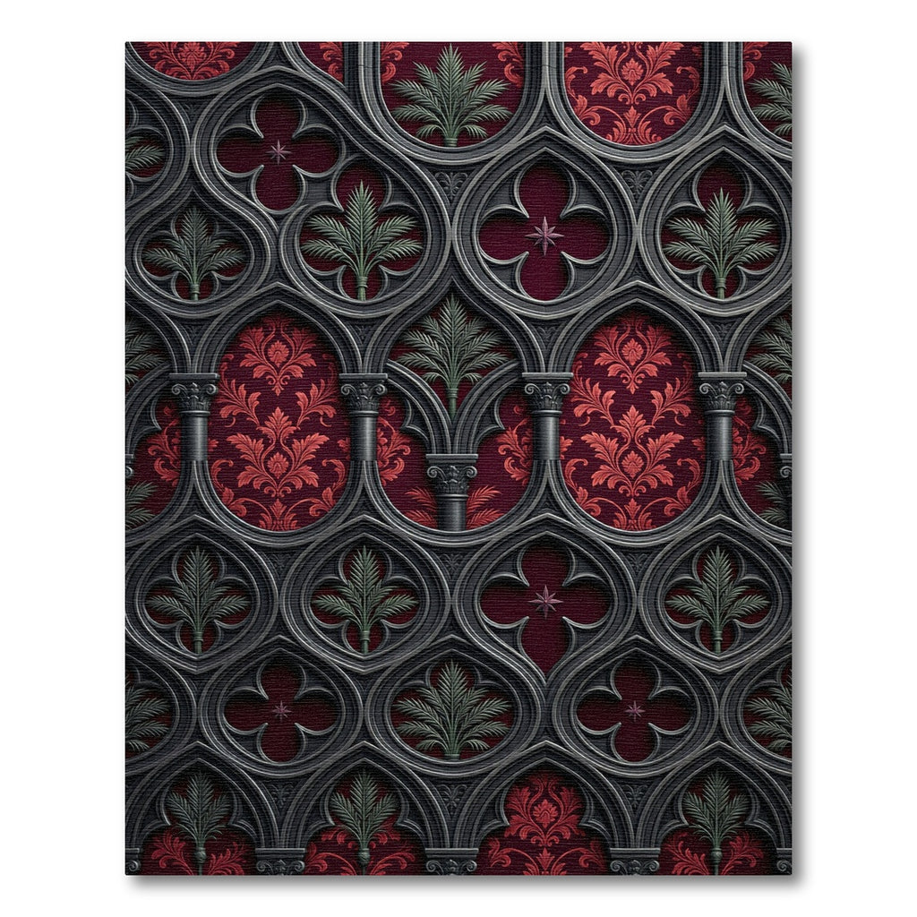 Gothic Crimson Palm Archway Rug