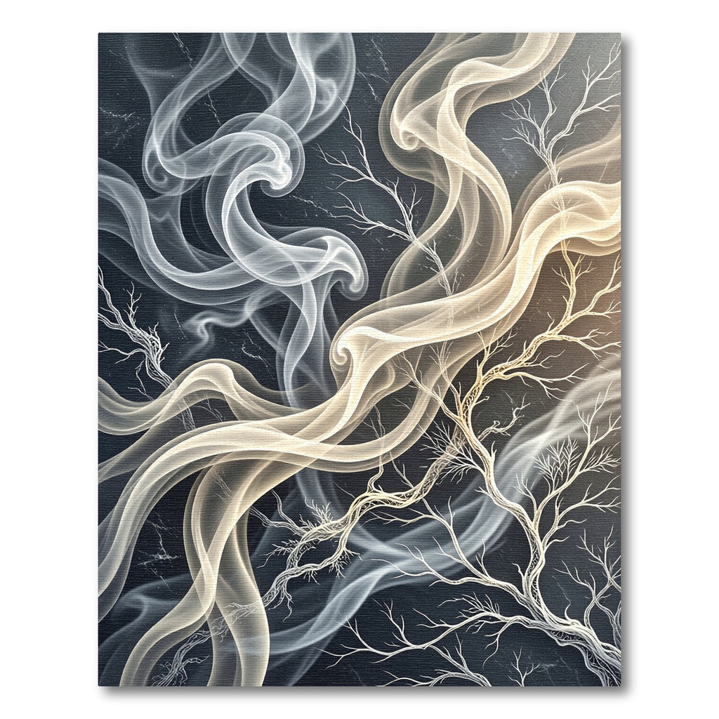 Ethereal Neutral Smoke and Branch Swirl Rug