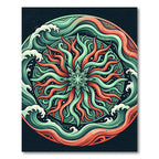 Radiant Coral and Teal Wave Mandala Rug