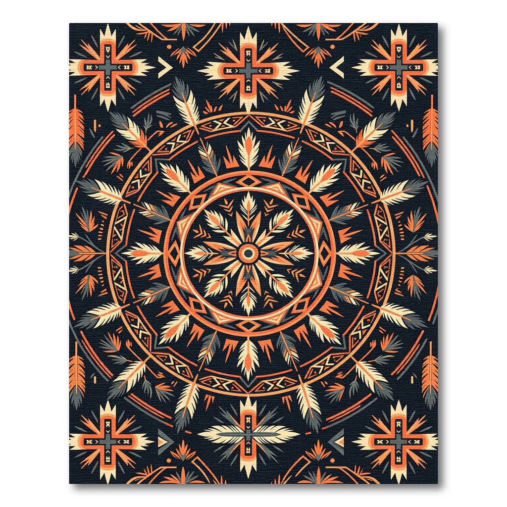 Tribal Feather Mandala Geometric Earthy Rug