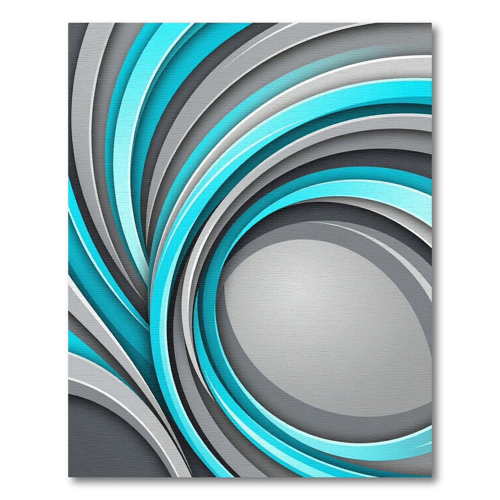 Modern Cyan and Silver Swirling Abstract Rug