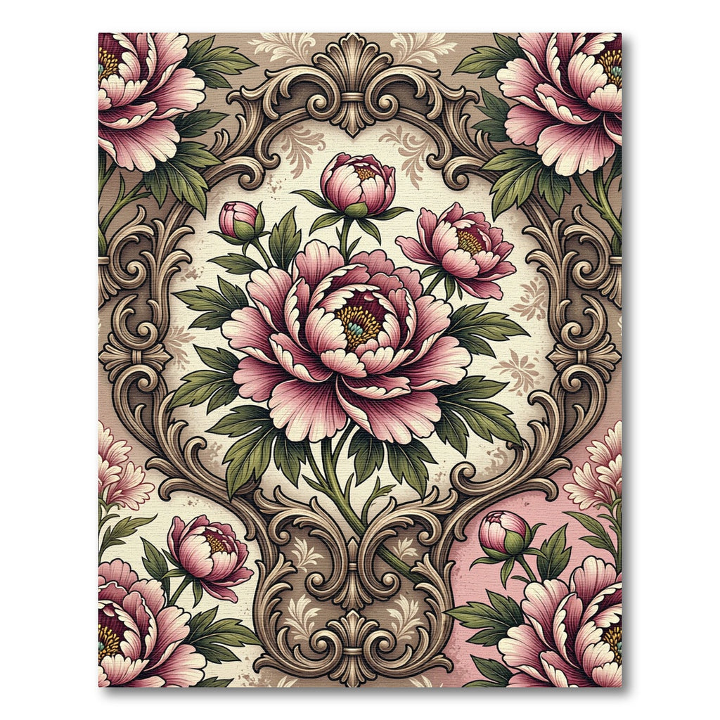 Pink Floral Damask Ornate Scroll Rug