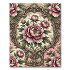 Pink Floral Damask Ornate Scroll Rug