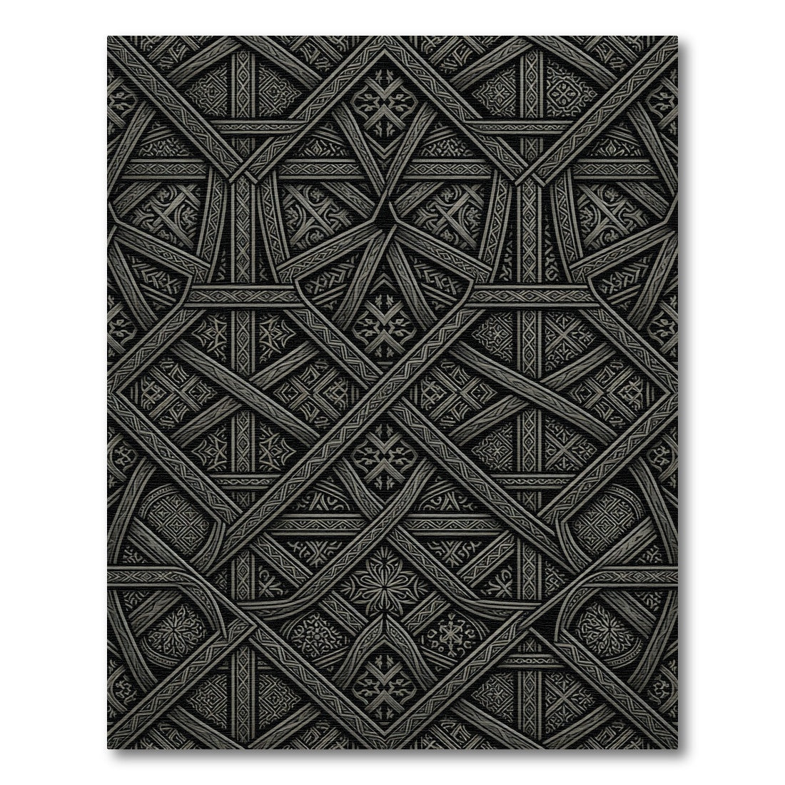 Intricate Charcoal Geometric Interlocking Lattice Rug