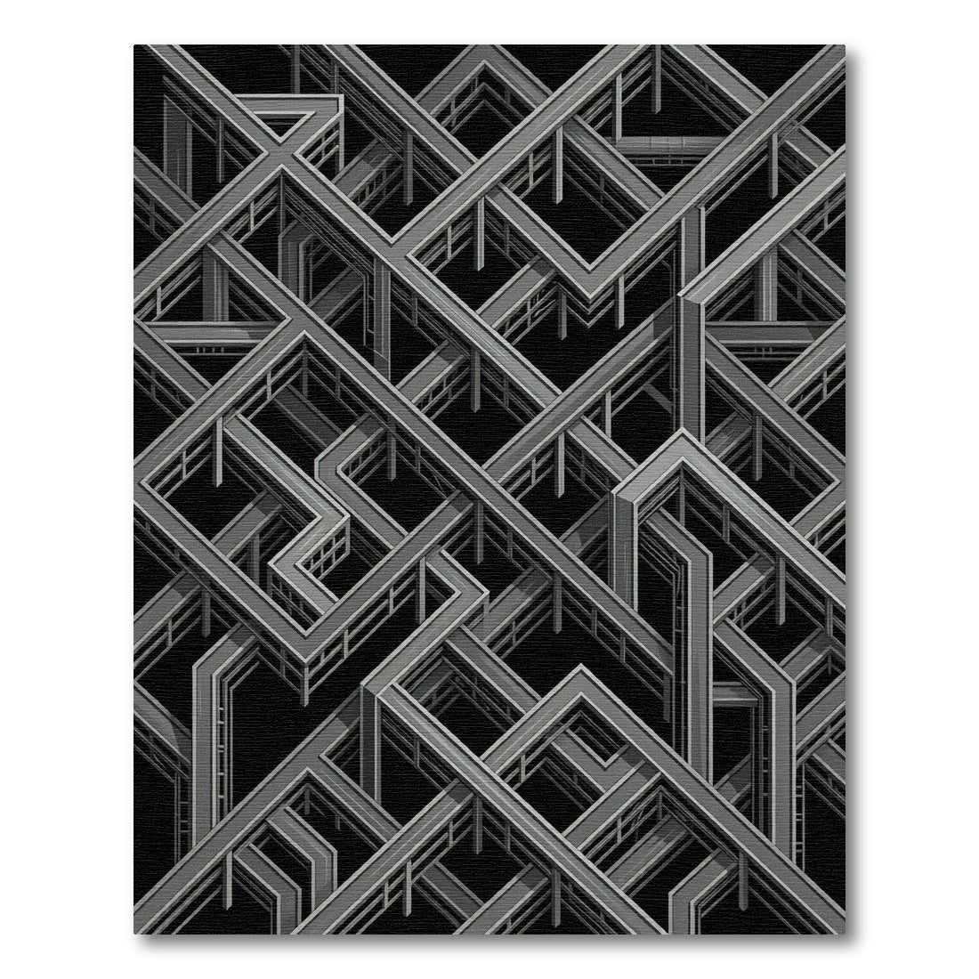 Monochromatic Industrial Steel Architectural Geometric Rug