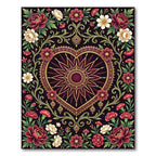 Ornate Heart Shaped Floral Jewel Tapestry Rug
