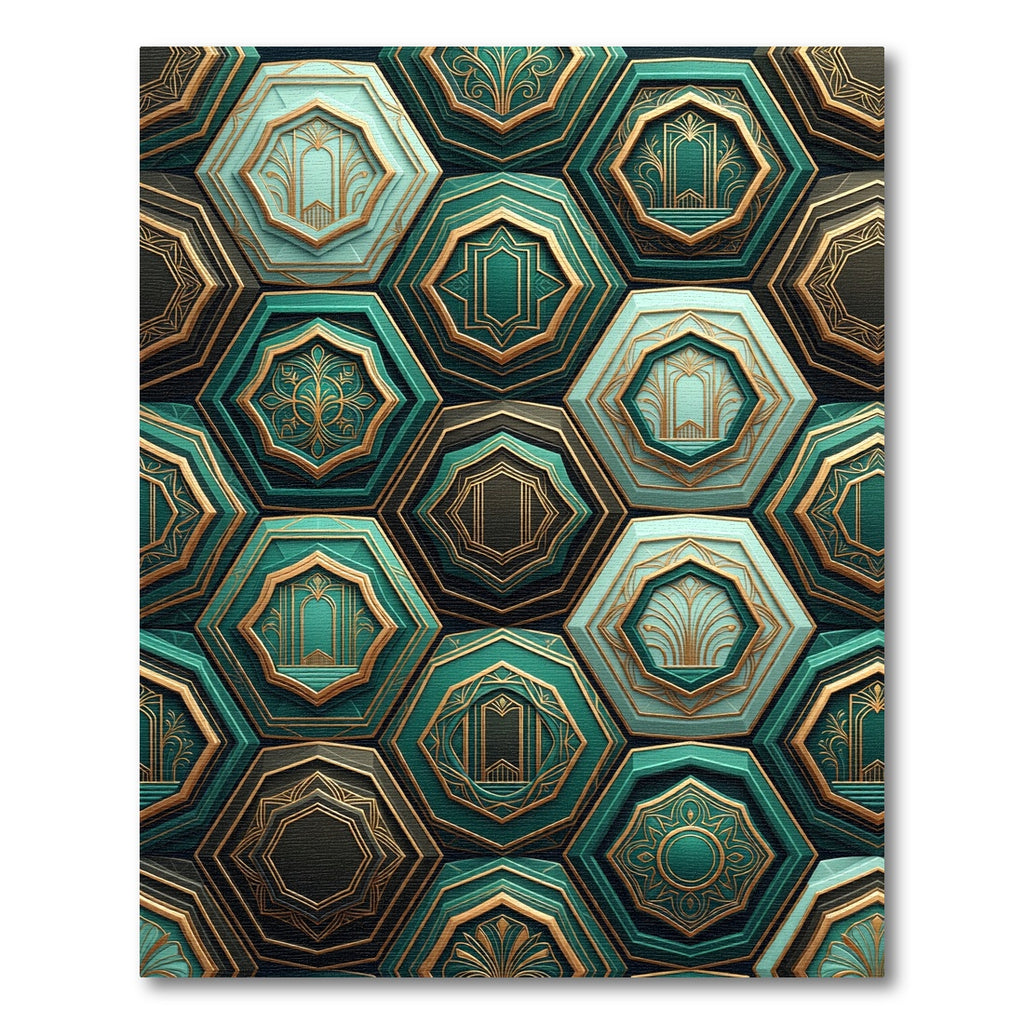 Emerald Art Deco Geometric Hexagon Rug