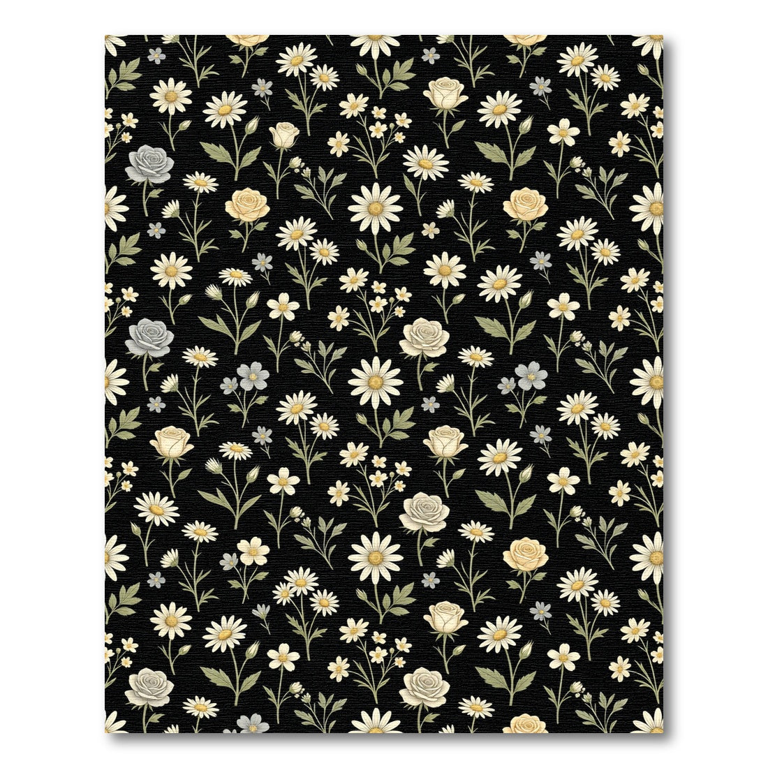 Black Cream Daisy Rose Garden Rug