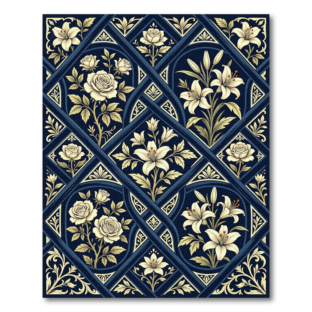 Vintage Navy Floral Lily Rose Rug
