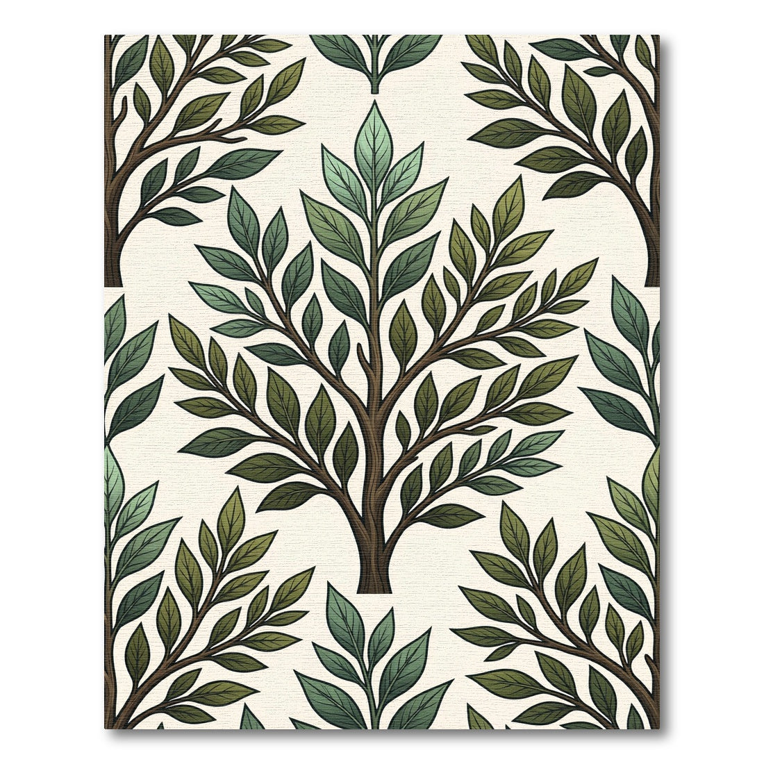 Green Leafy Tree Branches Seamless Pattern Rug