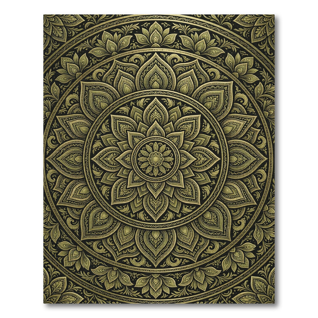 Gold Mandala Art In Black Rug