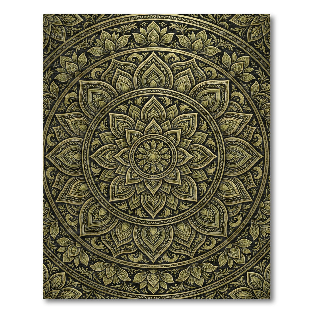 Gold Mandala Art In Black Rug