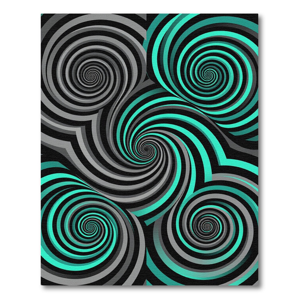 Abstract Teal and Gray Spiral Vortex Rug