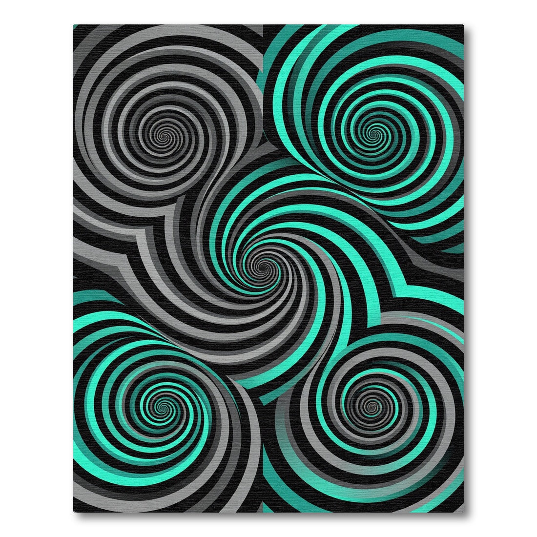 Abstract Teal and Gray Spiral Vortex Rug