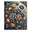 Elegant Navy and Gold Floral Bouquet Rug