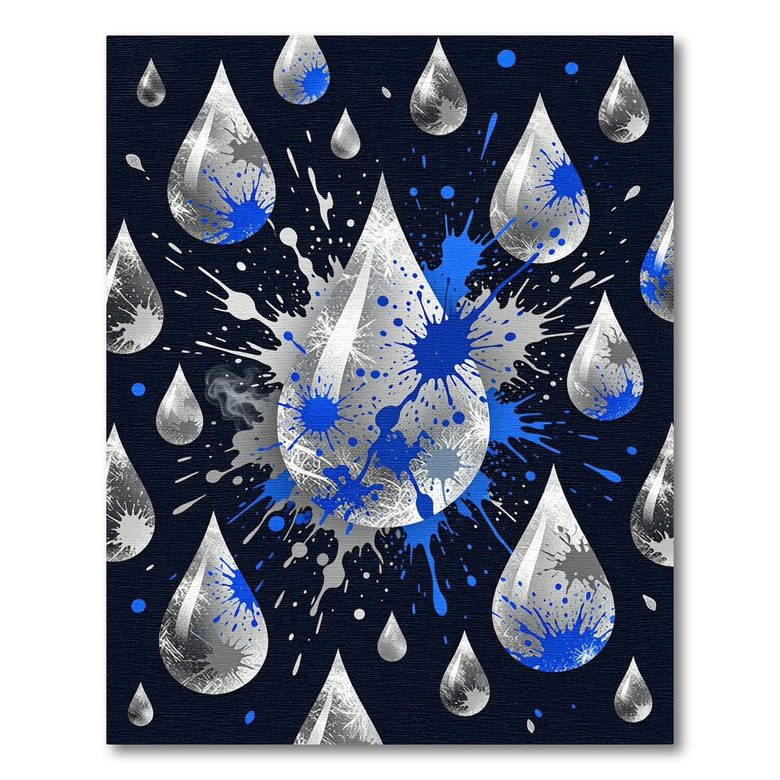 Silver Metallic Rain Blue Ink Splash Rug