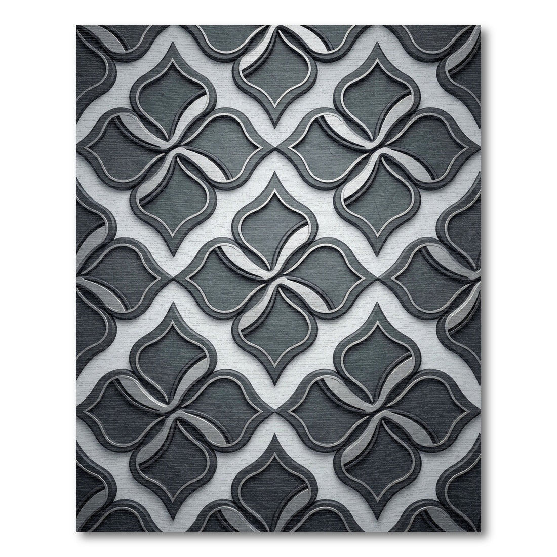 Sophisticated Charcoal Black Interlocking Quatrefoil Rug
