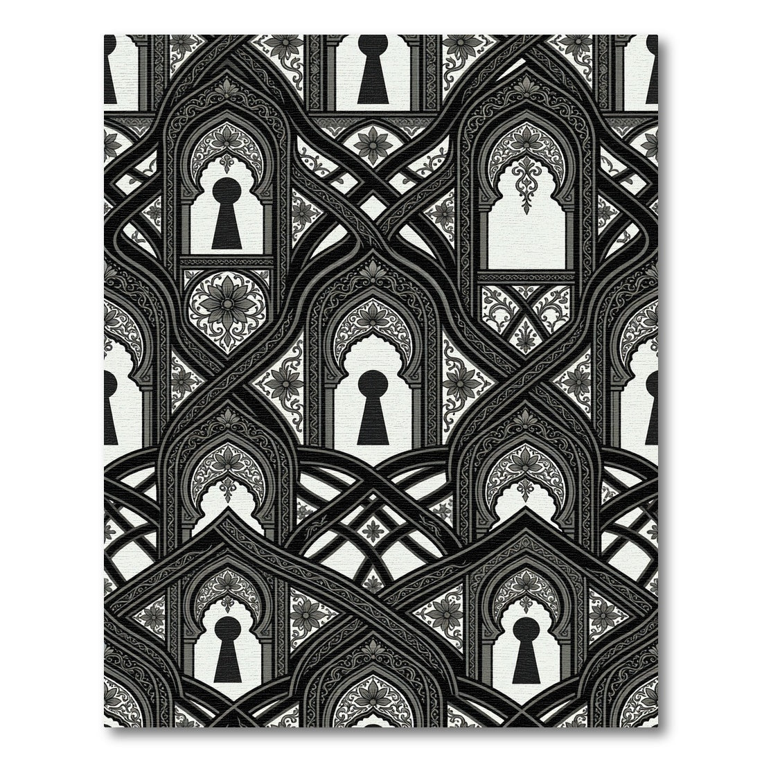 Monochromatic Arched Keyhole Floral Lattice Rug
