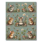 Whimsical Sage Mouse and Mushroom Garden Rug
