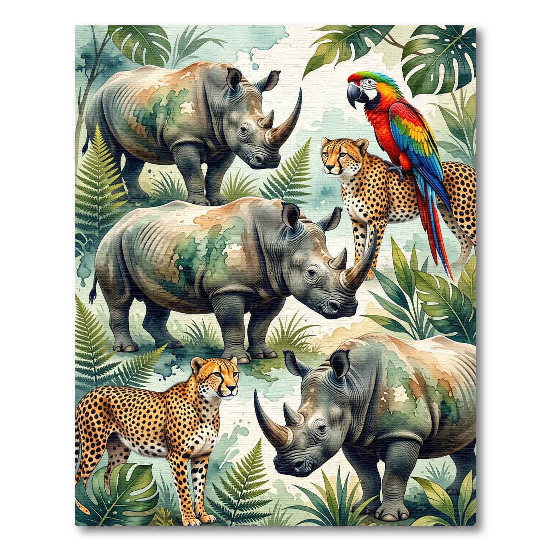 Watercolor Tropical Safari Wildlife Fauna Rug