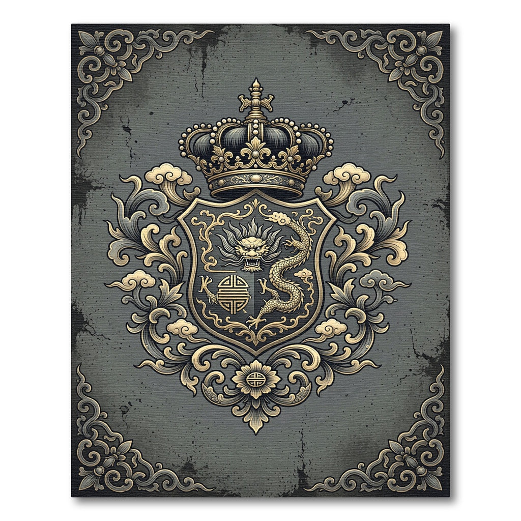 Imperial Gold Dragon Crest Gray Emblem Rug