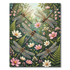 Whimsical Dragonfly and Delicate Floral Meadow Rug