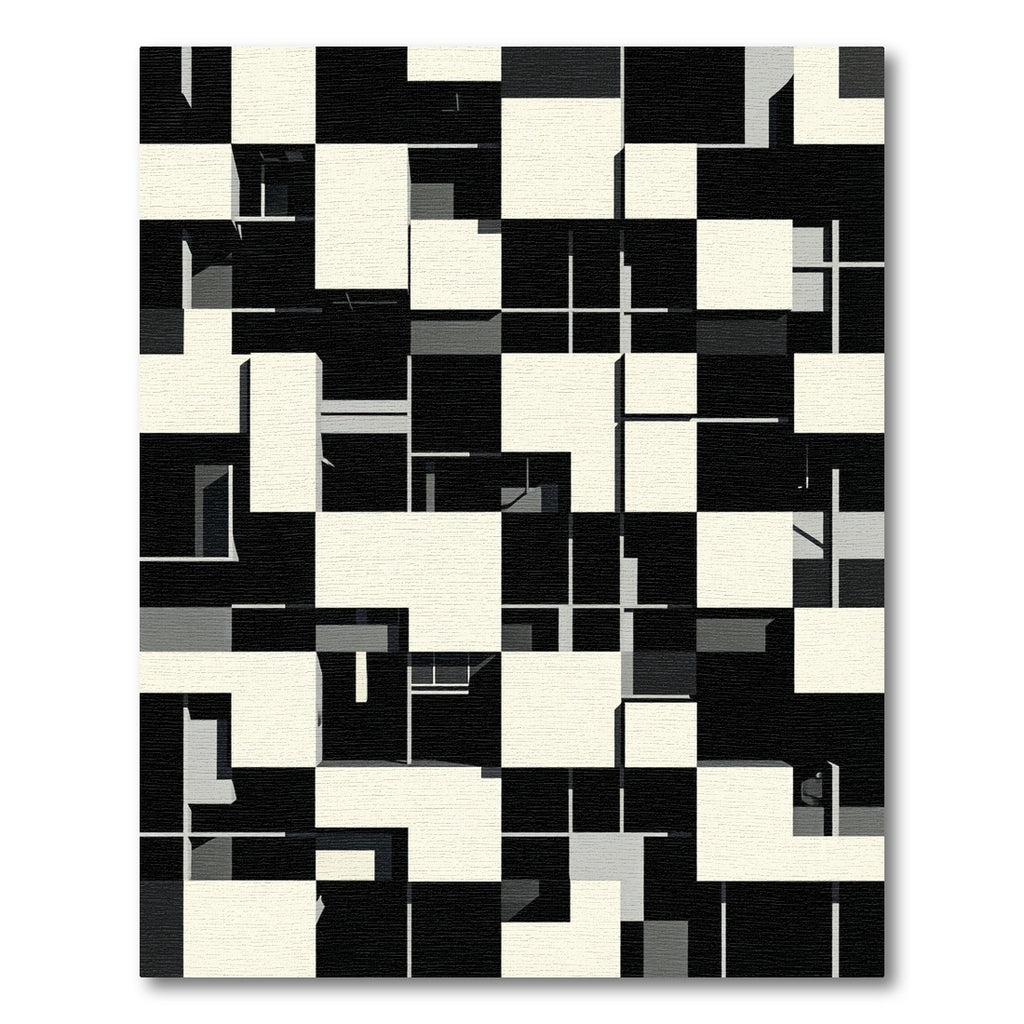 Monochromatic Geometric Architectural Collage Rug