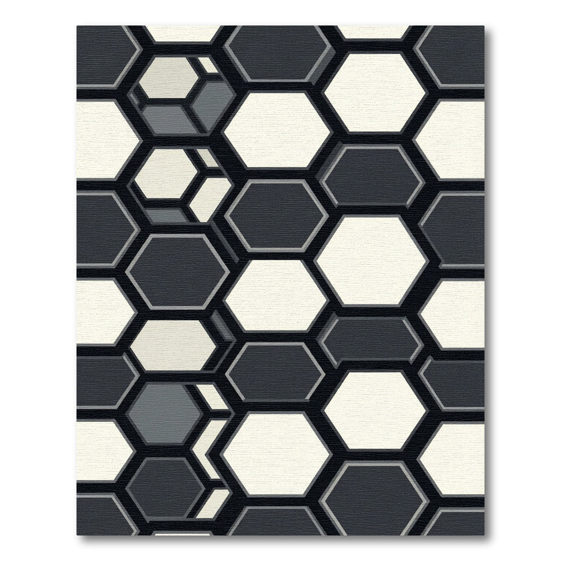 Modern Monochrome Geometric Hexagon Abstract Rug