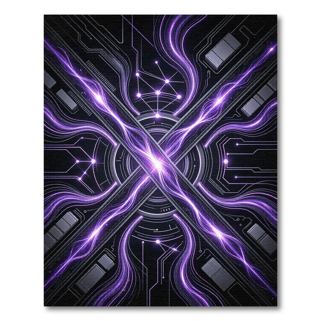 Futuristic Violet Circuitry Abstract Rug