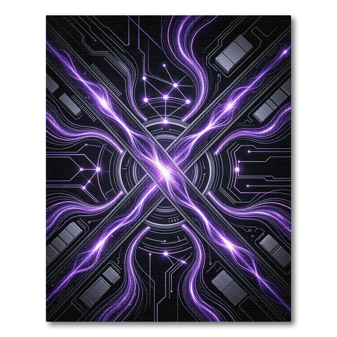 Futuristic Violet Circuitry Abstract Rug