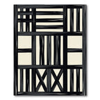 Bold Black Cream Geometric Overlay Rug