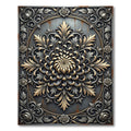 Ornate Metallic Gold and Silver Chrysanthemum Rug