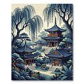 Azure Pagoda Serene Landscape Scene Rug