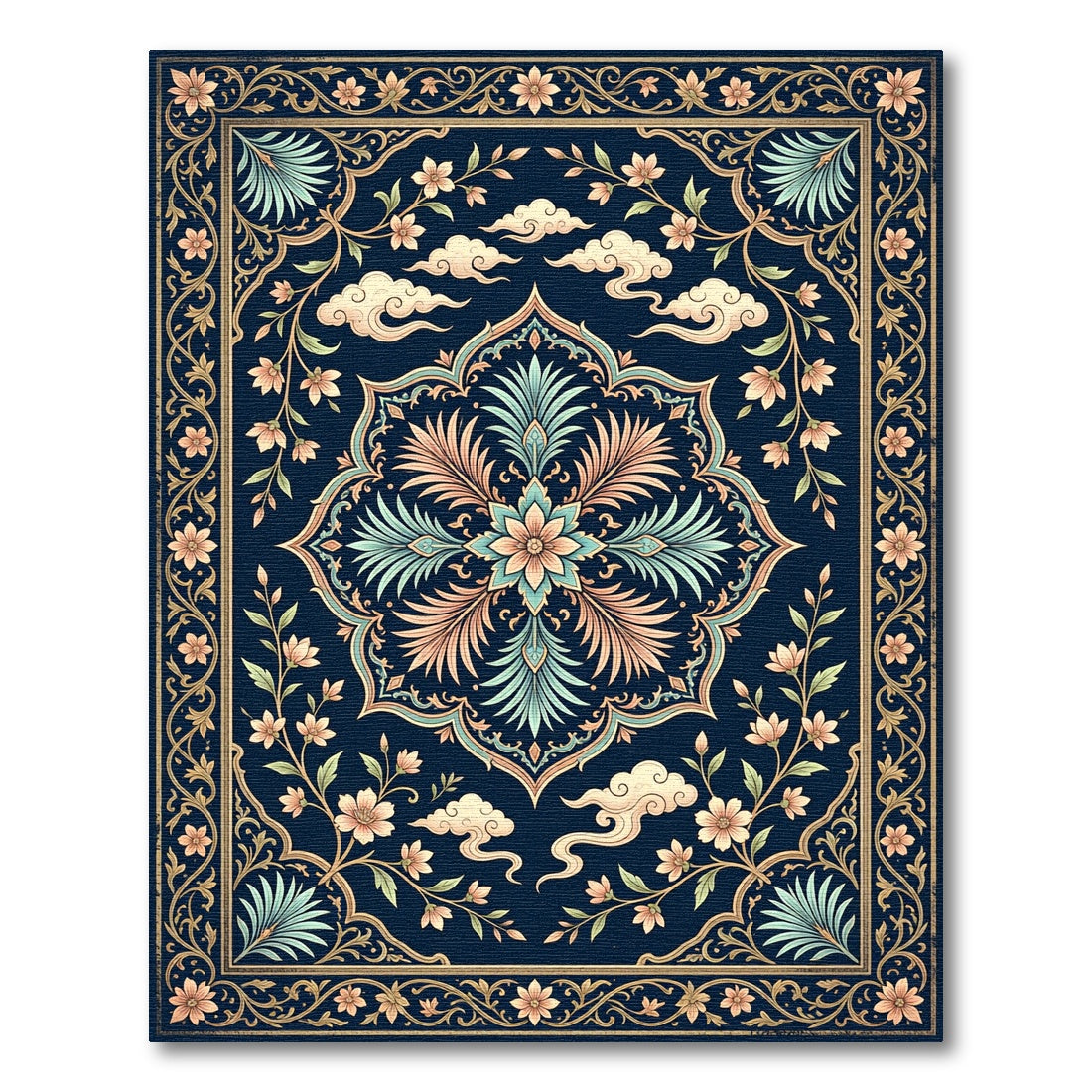 Midnight Floral Medallion with Serene Clouds Rug