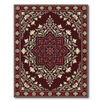 Deep Crimson Floral Lotus Medallion Rug