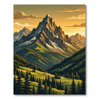 Golden Peaks Alpine Forest Landscape Rug