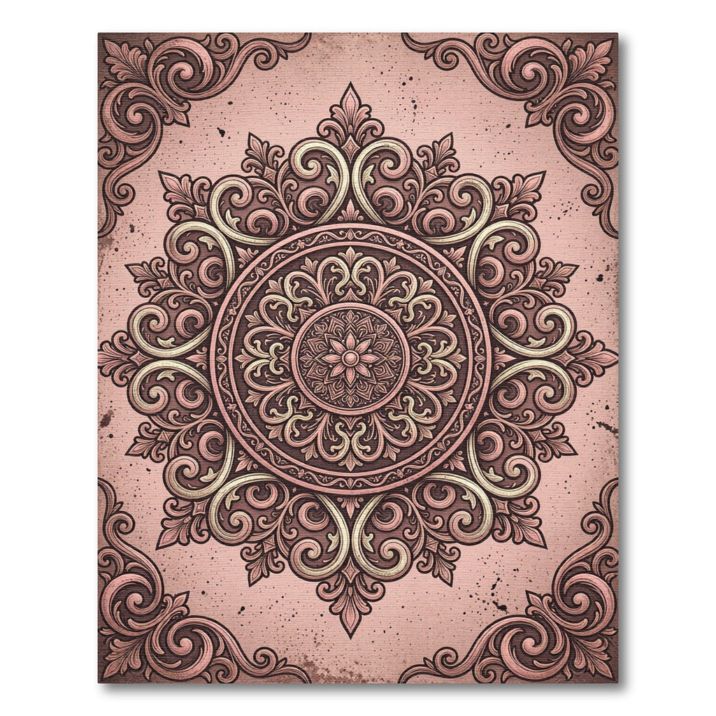 Elegant Dusty Rose Ornate Mandala Rug