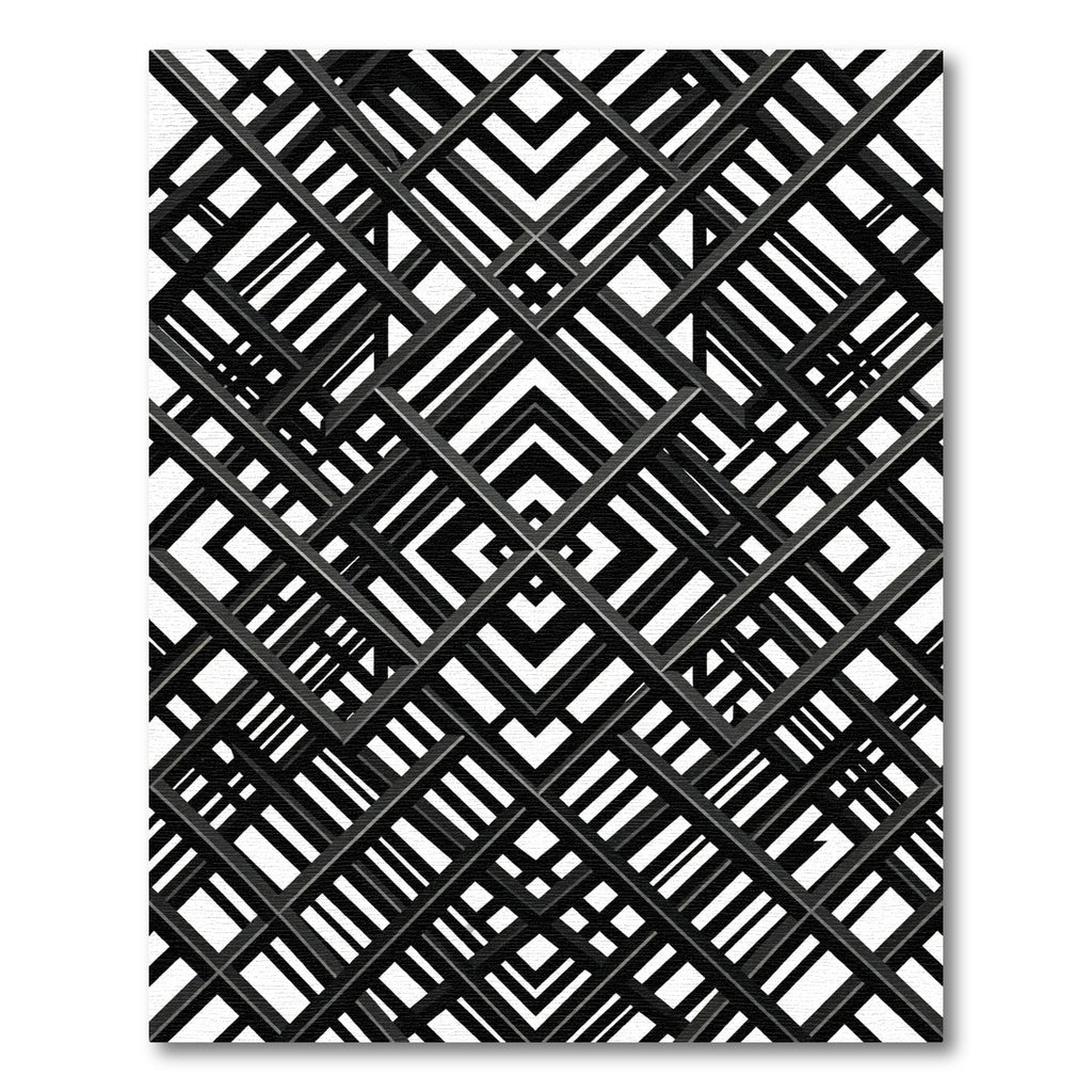 Black White Interlocking Grid Rug