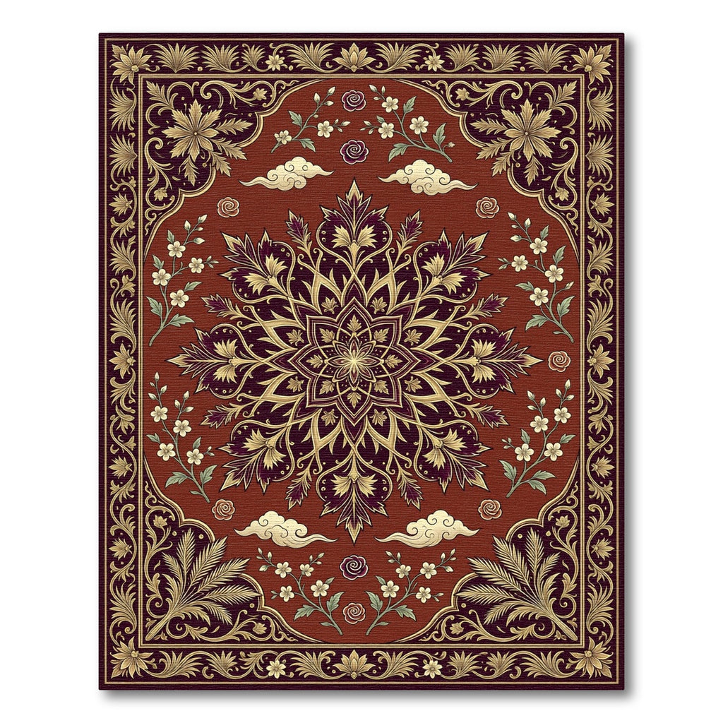 Ornate Deep Red Floral Medallion Rug