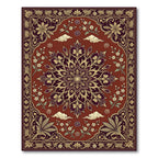 Ornate Deep Red Floral Medallion Rug