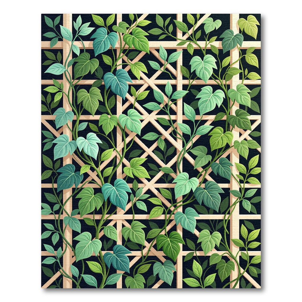 Lush Green Ivy Lattice Trellis Rug