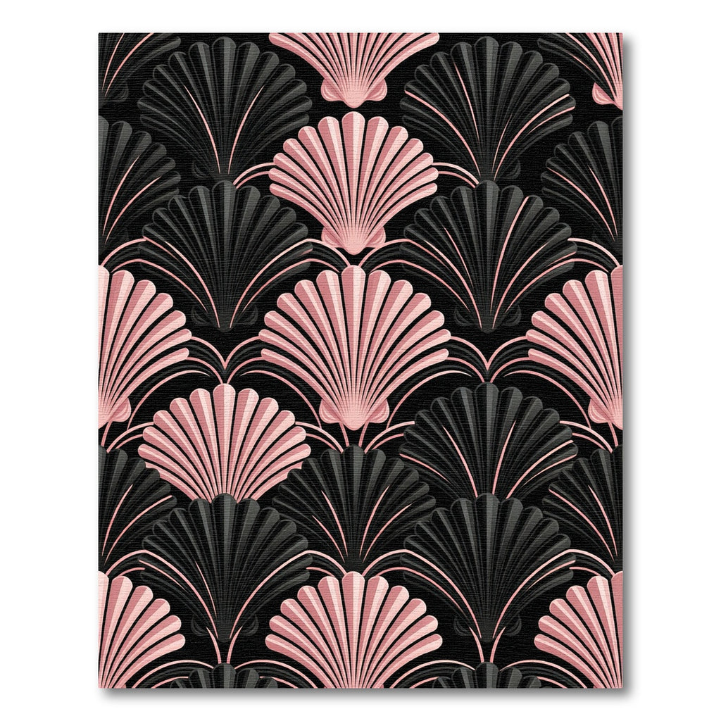 Art Deco Shell Blush Black Rug