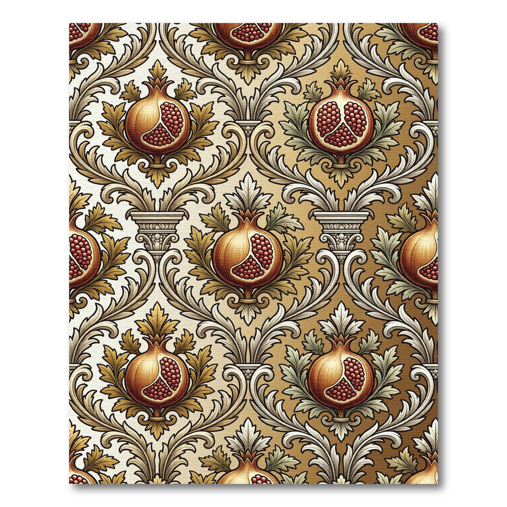 Rustic Golden Pomegranate Floral Damask Rug