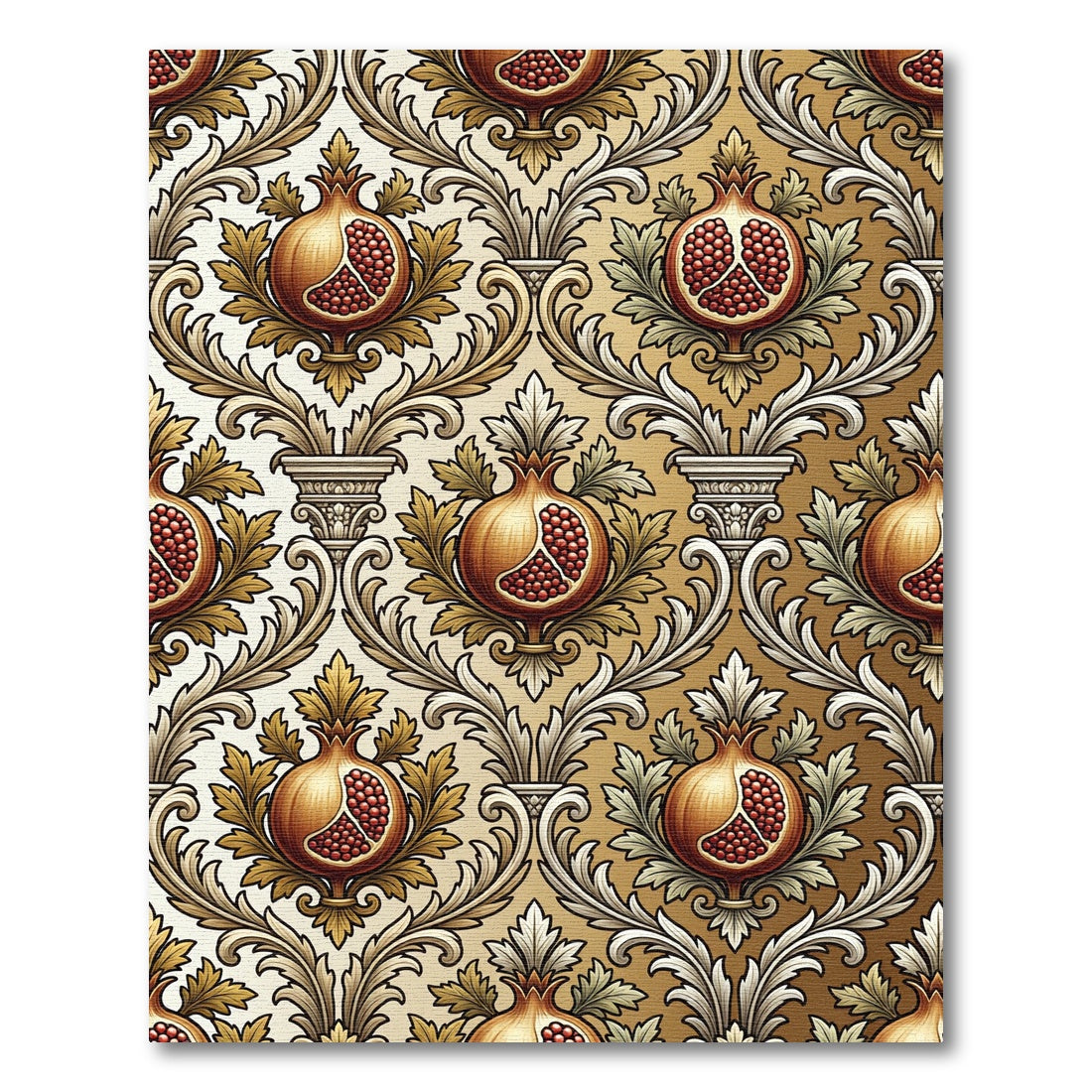 Rustic Golden Pomegranate Floral Damask Rug