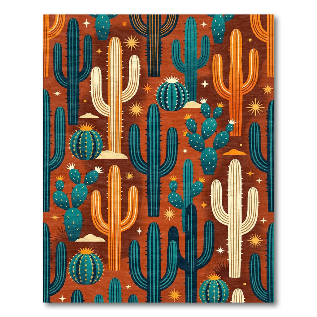 Earthy Boho Cactus and Star Art Rug