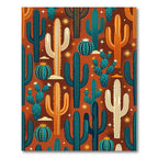 Earthy Boho Cactus and Star Art Rug
