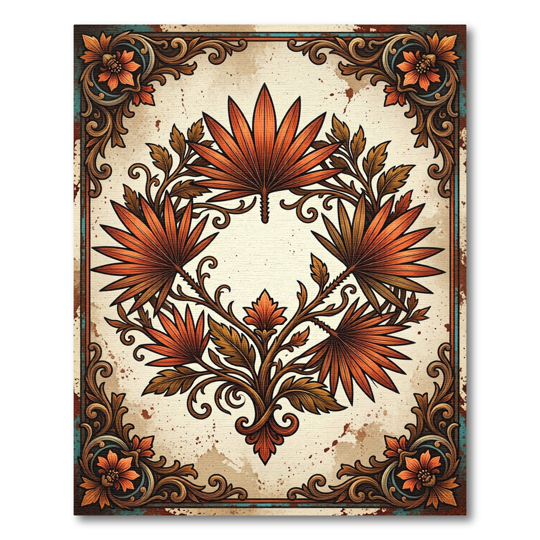 Ornate Sunset Palm Leaf Botanical Rug