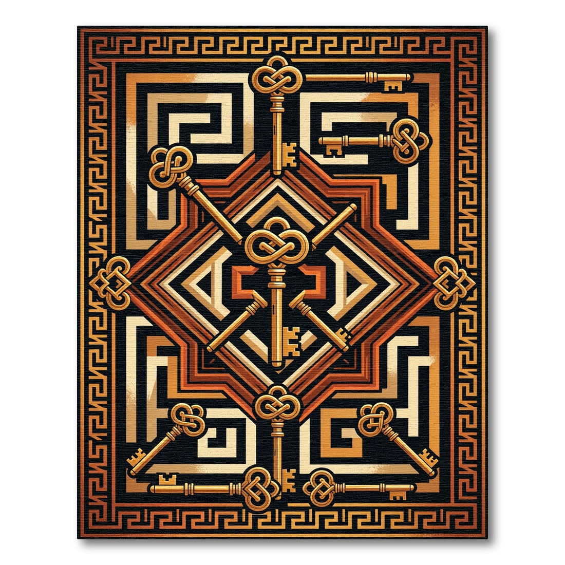 Gilded Key Meander Geometric Emblem Rug