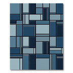 Modern Geometric Blue Tonal Block Grid Rug