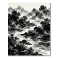 Misty Mountain River Sumi-e Landscape Rug